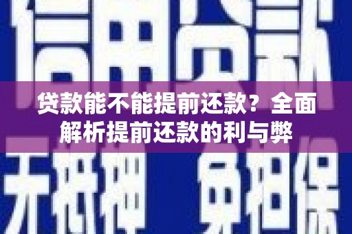 南宫贷款能不能提前还款？全面解析提前还款的利与弊
