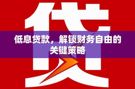 南宫低息贷款，解锁财务自由的关键策略